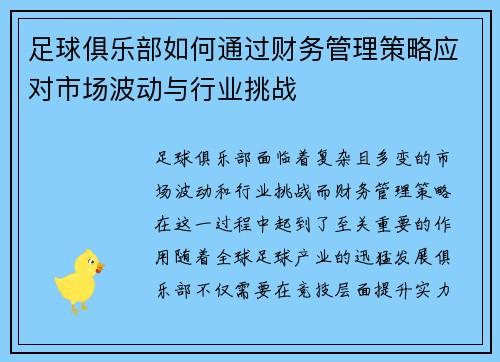 足球俱乐部如何通过财务管理策略应对市场波动与行业挑战